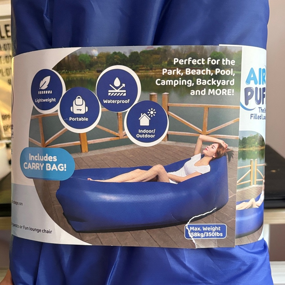 Blue Inflatable Lounger with Carry Bag